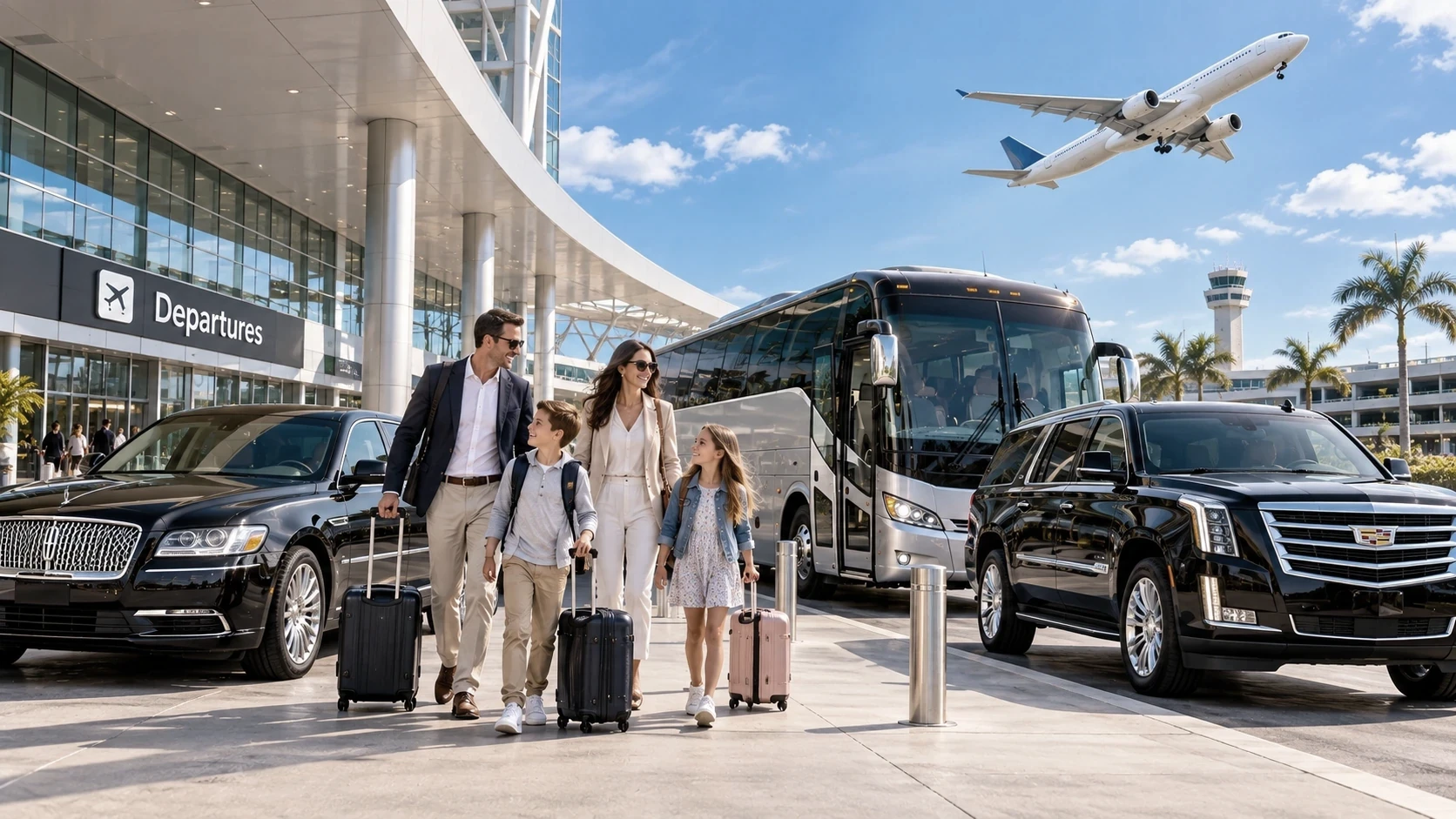 Group charter transportation at a Boston area airport